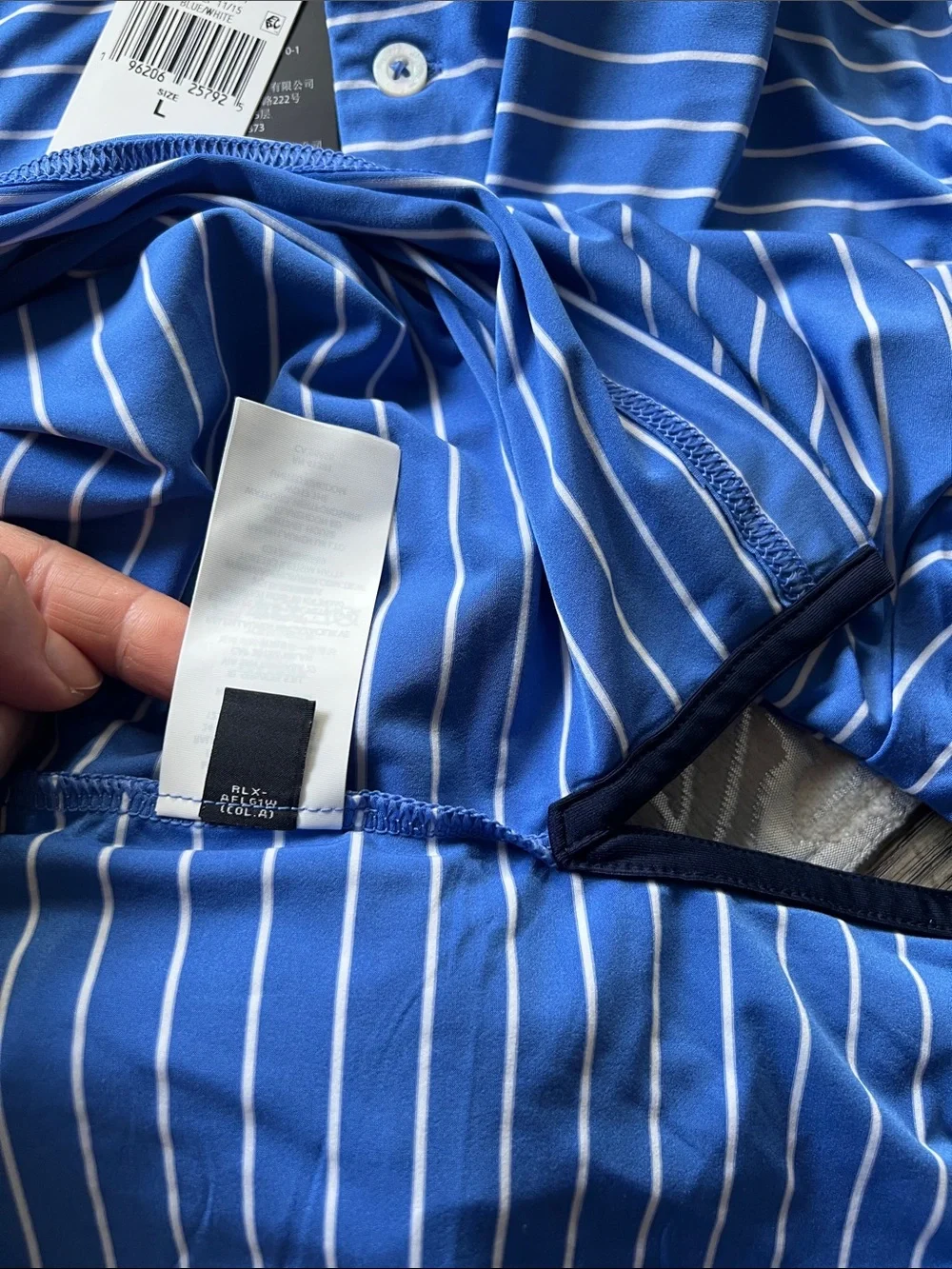 RLX Ralph Lauren Men's Golf Stripe Polo Shirt, Blue/White